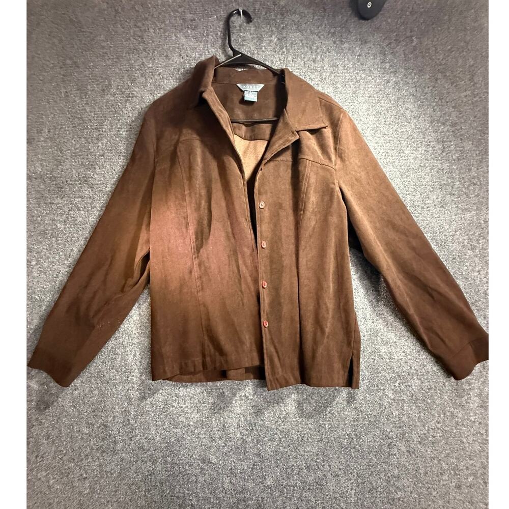 Koret Women's Brown Faux Suede Button Front Shirt Jacket Shacket Size XL